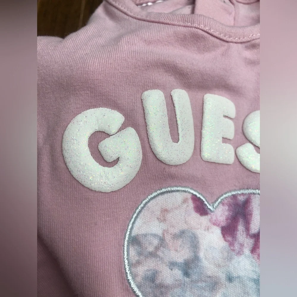 *NWT* Guess Baby Girl 0-3M Light Pink One-Piece w/Ruffled Tulle Sleeves & Heart